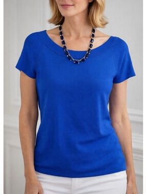 J.A.C. Vintage Royal Blue Short Sleeve Blouse